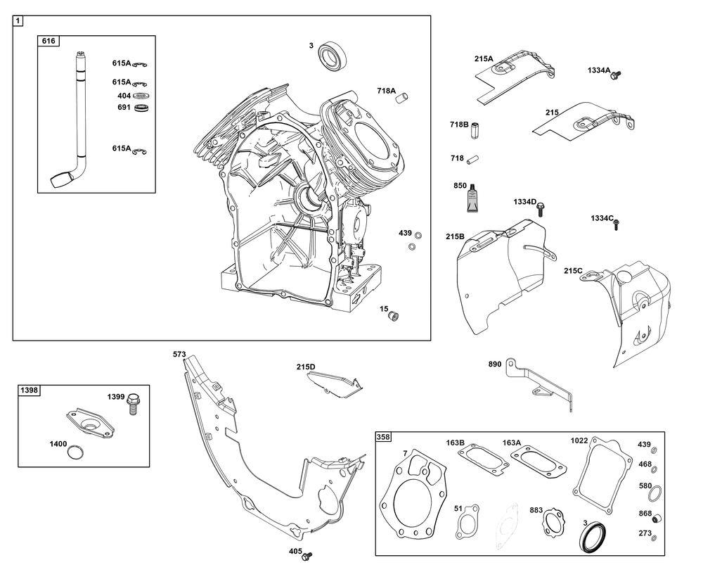 Cylinder Group Diagram and Parts List for 61H277-0107-E1 400000 - 699999 Briggs and Stratton Engine